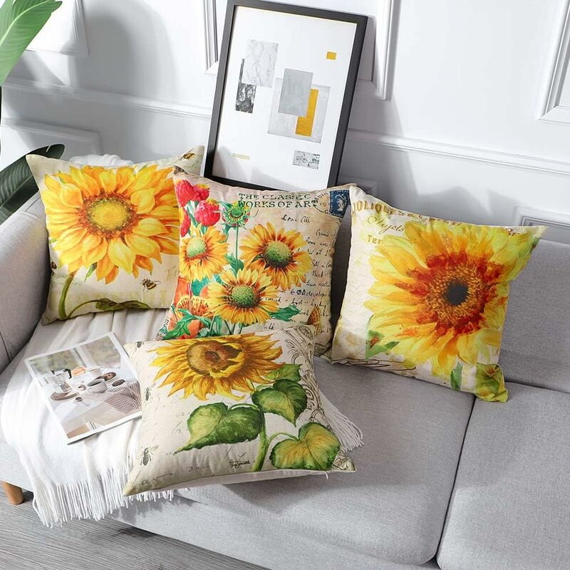 Extérieur Housse de Coussin, Lot de 4 Imperméable Plantes et Fleurs  Tropicales et Oiseaux Motif Canapé