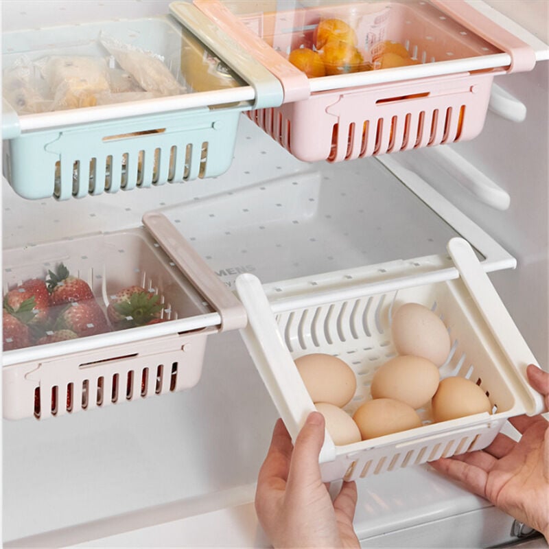 Boîte de Rangement pour Réfrigérateur Set 4 Rangements Rétractables pour  Cuisine et Réfrigérateur en 4 Couleurs Bleu, Blanc, Rose et Beige