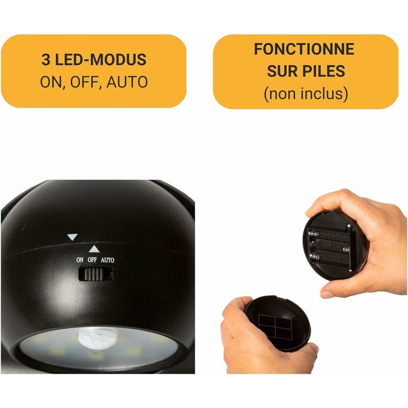 Spot LED extérieur, spot extérieur avec capteur de mouvement, spot LED  extérieur sans fil, 1000 Lumen, sphère amovible, rotation à 360 degrés et  jusqu'à