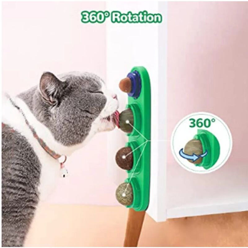 Herbe à Chat Boule 4 Saveurs Jouets pour Chats D'IntéRieur Rotatif Cataire  Balle Auto-AdhéSif Balle Murale Comestible Convient Aux Chatons D'IntéRieur