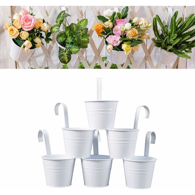 5pcs Pots de Fleurs à Suspendre en Fer Style Vinage avec Crochets Anses  Seau de Plante