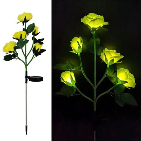 5- LED Solar Rose Blumen Solarleuchte Lampe Licht 75cm Gelb Rose  Landschaftslampe Außenleuchten Gartendeko