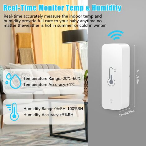 Capteur de thermomètre hygromètre WiFi pour la maison, capteur de  température et d'humidité intelligent Tuya