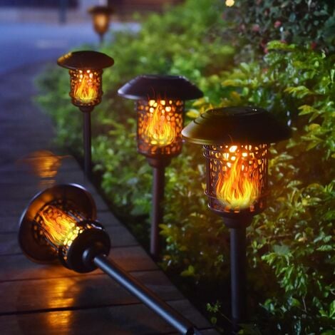 Lampes Solaires pour Jardin Extérieur, 4 Pièces Lampes Solaires LED Lampes  de Jardin IP65 Étanches Lampes Solaires de Jardin Acier Inoxydable Métal