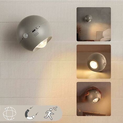 Lampe Murale LED Capteur de Mouvement sans Fil pour Intérieur, Veilleuse  Décorative avec Détecteur de chargement USB magnétique Blanc(6 Packs)