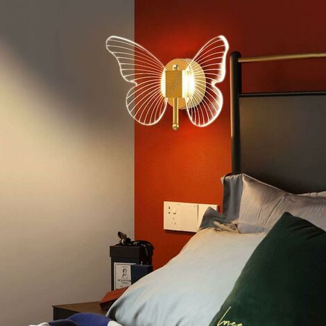 Applique murale de chevet de 8W Lampe murale papillon LED pour la chambre  des enfants Applique murale de fond (lampe tricolore)