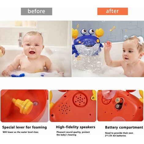 Jouet de bain crabe, bulle de jouet de bain pour bébé avec musique, bain de  machine à mousse pour enfants, jouet de bain à eau (crabe à bulles  électrique bleu [boîte de