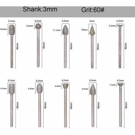 Fraises Diamant, Oi-FRIS 20Pcs Fraise Rotative Diamant (Foret/Tête/Pointe  Diamantée) avec 3mm Tige pour Dremel Outil Rotatif (Meulage, Polissage,  Gravure de Bricolage), Oi-FRIS