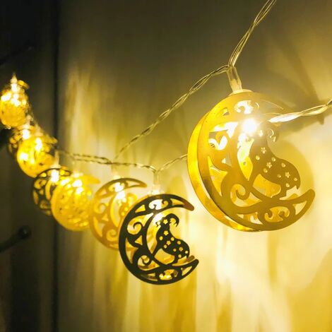 1.65m LED Musulman Ramadan Guirlande Lumineuse, 10LEDs Ramadan Eid Mubarak  Batterie Lumières, Musulman Étoile Lune