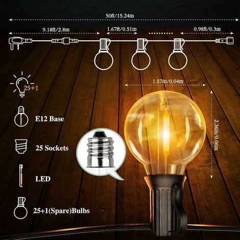 Guirlande Guinguette Micro LED à Piles 10 Ampoules G40 Transparentes –