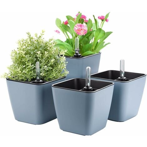 Pot de fleurs à arrosage automatique en plastique avec indicateur d'eau,  lot de 4 jardinières en plastique avec réservoir d'eau à arrosage  automatique Petit pot de fleurs pour plantes d'intérieur (A)