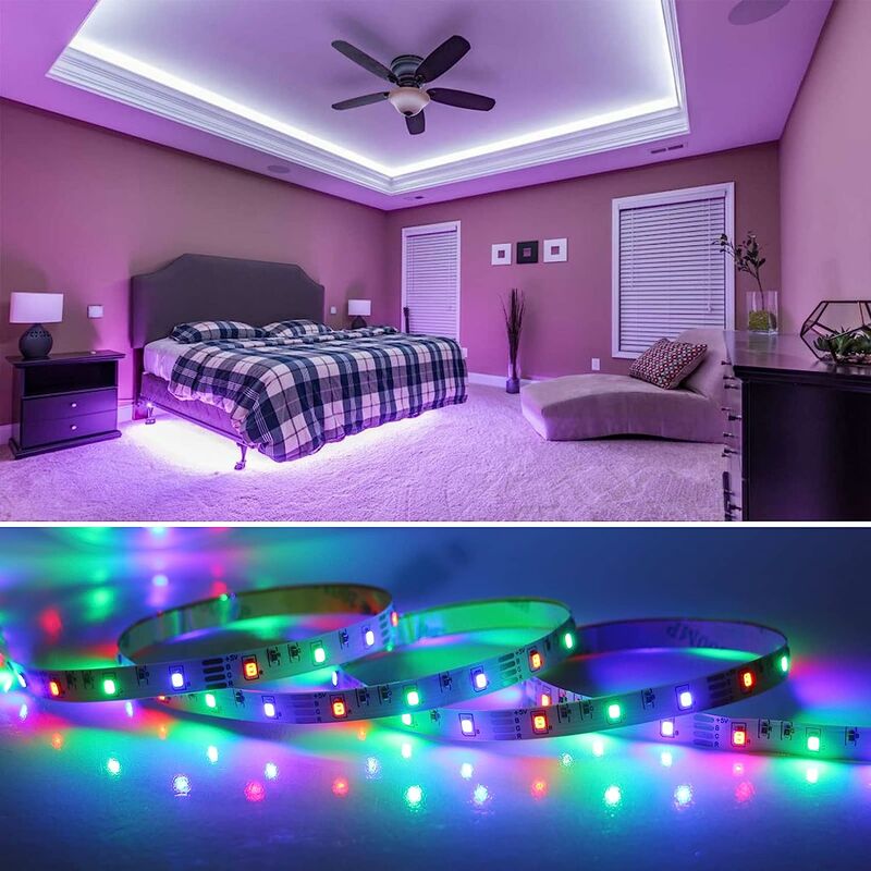 LED Chambre 5M, Ruban LED App Contrôle, Multicolore Bande LED avec  Télécommande à Panneau Minimaliste, LED Decoration Chambre Avec Lumière