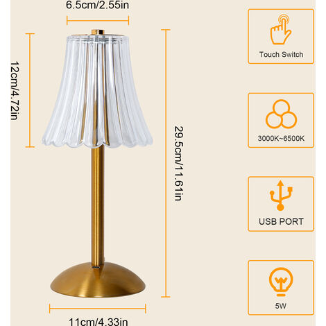 Lampe de table LED lumière dimmable de 3000K à 6500K lumen tactile USB  rechargeable batterie sans fil bar tables restaurant COULEUR BLANC