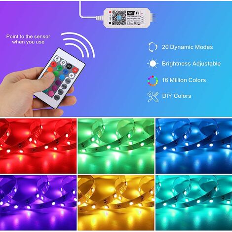 Ruban LED 5M WiFi, Smart Bande Lumineuse LED RGB 5050 12V Compatible avec  Alexa et Google Home, Éclairage Multicolore avec App Contrôle et  Télécommand