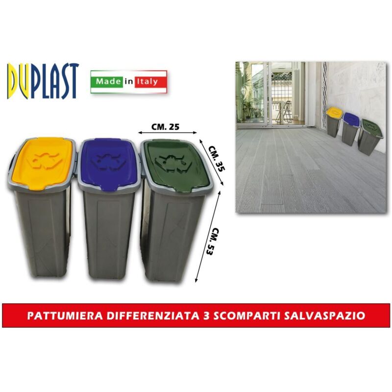 Pattumiera per raccolta differenziata 3 scomparti
