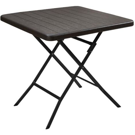 Tavolo in resina, pieghevole, 78x78xh.74 cm, effetto legno, colore marrone