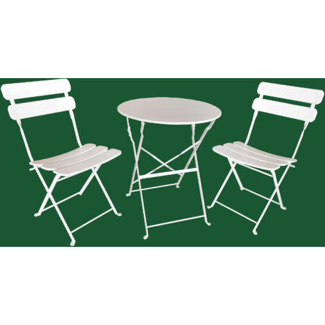 Set Bistro' Denver in metallo - tavolo + 2 sedie - colore bianco (1/2)