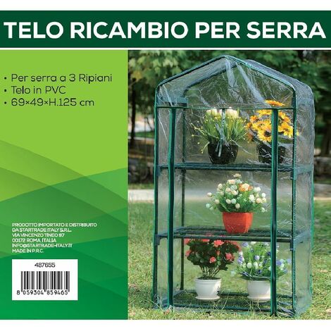 GARDENIA Telo di ricambio per serra 3 ripiani, 69x49xh.125 cm