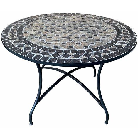 GARDENIA Tavolo arredo giardino e terrazzo modello cipro, rotondo con struttura in metallo e piano in  cemento decoro mosaico, diametro 100 x h.75 cm