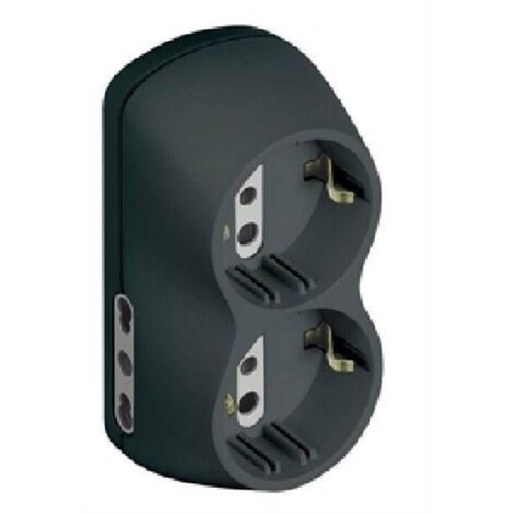 Bticino – Adattatore B4 2 prese bipasso 16A – 2 prese tedesche – Colore antracite – Appendibile per uso domestico (1/7)