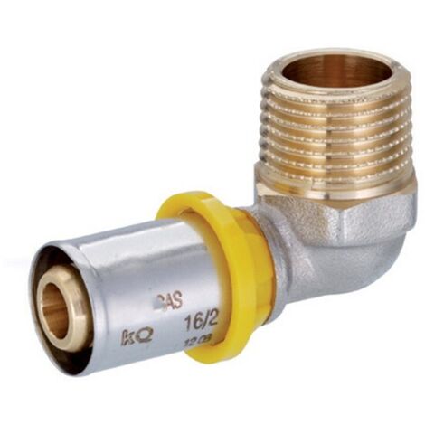 Raccordo curvo maschio a pressare per multistrato gas  Pollici: 20x1/2” mm