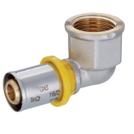 Raccordo curvo femmina a pressare per multistrato gas  Pollici: 16x1/2” mm