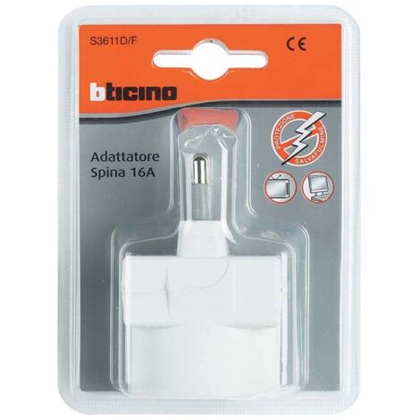 Adattatore salvafulmine Bticino triplo bianco spina 10 a + 2 prese da 10 a + 1 schuko da 10 A