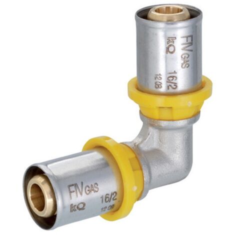 Raccordo curvo doppio intermedio a pressare per multistrato gas  Pollici: 16x16 mm