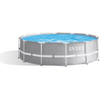Intex 26716NP – Piscina Fuori Terra Prisma Frame Rotonda, Pompa Filtro 2006 L/h, Scaletta, 8592 L, Acciaio e PVC, Grigio, 366x99 cm