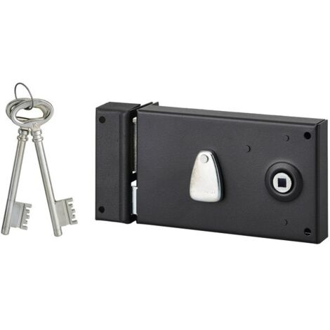 THIRARD - Serrure horizontale en applique 6 gorges à fouillot pour entrée, gauche, axe 56mm, carré 7mm, 140x88mm, noir, 2 clés - THIRARD