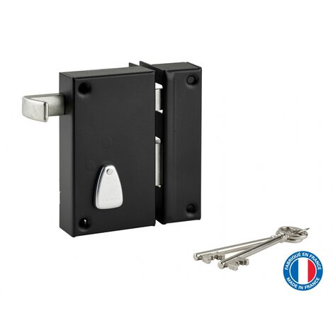 Thirard – Serrure verticale en applique 6 gorges à tirage – Axe 45mm – Dimensions 75x130mm – Finition époxy noir granité – 2 clés en acier