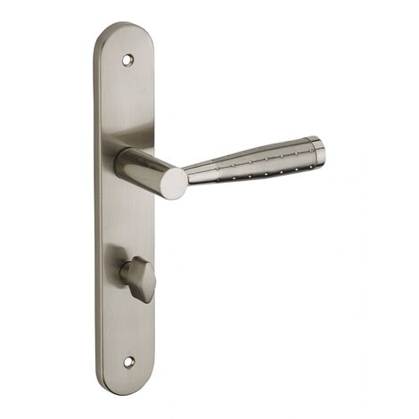 Thirard – Poignée de porte d'entrée à cylindre – Acier embouti nickelé brossé – Entr'axe 195mm – Béquilles en aluminium fondu