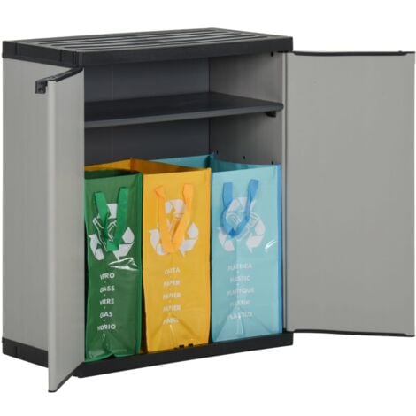 vidaXL Armadio per Rifiuti da Giardino Grigio e Nero 68x40x85 cm in PP