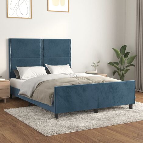 vidaXL Bedframe met hoofdeinde stof blauw 140x200 cm, bed, ledikant, tweepersoonsbed, slaapmeubel, bedbodem, bedden, slaapmeubels, slaapmeubelen