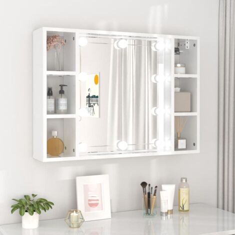 Prolenta Premium Spiegelschrank mit LED Hochglanz-Weiß 76x15x55 cm | Spiegelschränke