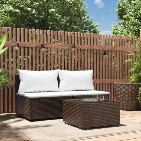 Prolenta Premium 3-tlg. Garten-Lounge-Set mit Kissen Braun Poly