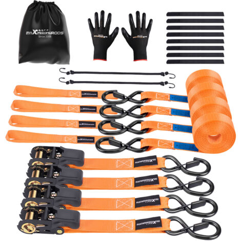 4x Set di tensionamento a cricchetto Gancio a S con clip 25mmx4,5m Arancia 997kg (1/5)
