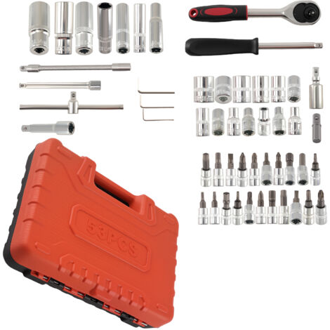Kit 53 Pezzi Bussole 1/4" Attacco Metrico Inserti Prolunga Flessibile (1/5)