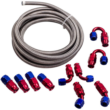 Stainless Steel PTFE Fuel Line Hose 6 Meter AN6 -6 AN Swivel Fitting Return SetAN6 -6AN,AN-6 Red Swivel Fitting Stainless Steel Braided Fuel Line Hose 20FT Kit (1/5)