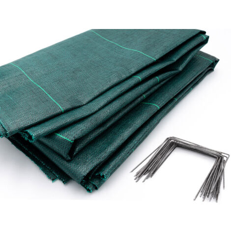 Maillestore – Toile de paillage 130g/m² verte – 2.10m x 10m – Agrafes incluses – Empêche la pousse des mauvaises herbes