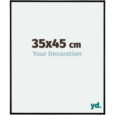 Cadre photo 35x45 cm – Plastique noir mat – Plaque de verre résistante aux UV – Système anti-reflet pour portrait et paysage