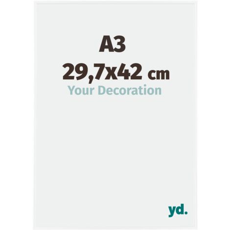 Your Decoration - A3 29.7x42 cm - Cadre Photo en Plastique Avec Verre acrylique - Anti-Reflet - Excellente Qualité - Blanc Brillant - Cadre Decoration Murale - Evry.