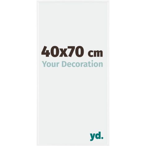 Cadre photo 40x70 cm en plastique blanc brillant – Plaque de verre anti-reflet résistante UV – Pour portrait ou paysage