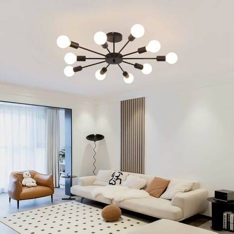 Ganeed Lampadario Lampada da Soffitto a Semi Incasso, Lampadario Moderno  nero a 10 luci con Base