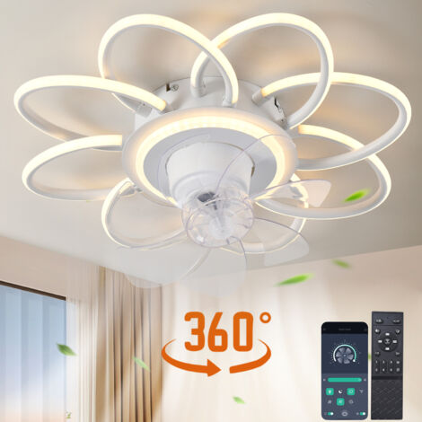 Ventilatore Da Soffitto Con Luce LED YUNZI - Design A Doppio Cerchio, Telecomando, 6 Velocità, Silenzioso, Bianco