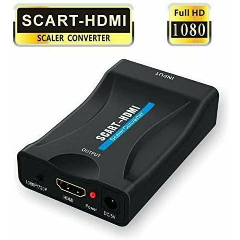 Adaptador SCART a HDMI, convertidor de euroconector 1080P a HDMI con cable de alimentación USB para conectar decodificador, reproductor de DVD, caja STB