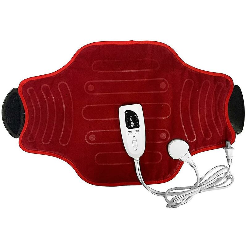 Almohadilla térmica eléctrica para espalda lumbar con cinturón con 6 configuraciones de calor para aliviar el dolor (TAMAÑO, COLOR: Enchufe de EE. UU.-Rojo)