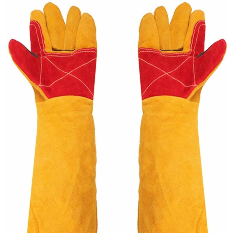 Guantes para soldar Guantes gruesos para soldar Manga extra larga 24 Cuero Guantes protectores resistentes al calor Trabajo en chimenea Jardinería Guantes resistentes a cortes