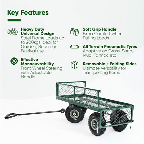 Garden TRAILER Cart Pull Along Trolley Heavy Duty Green Mesh Utility ...