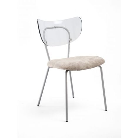 Sedia trasparente velluto imbottita Made in Italy, telaio in metallo GRIGIO spalliera traslucida NEUTRA - SURI -5 colori COLORE Velluto Beige - Telaio Grigio Opaco (1/5)